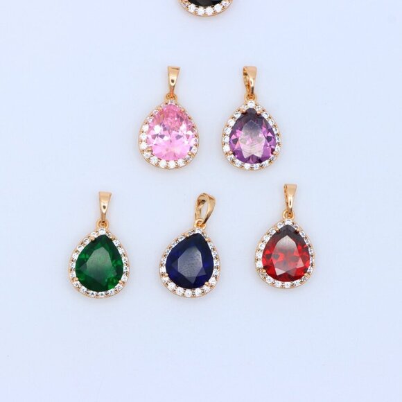 "Teardrop Red Pendant with Crystal Border in Elegant Rose Gold Setting, XPPT1618 - Picture 4 of 13